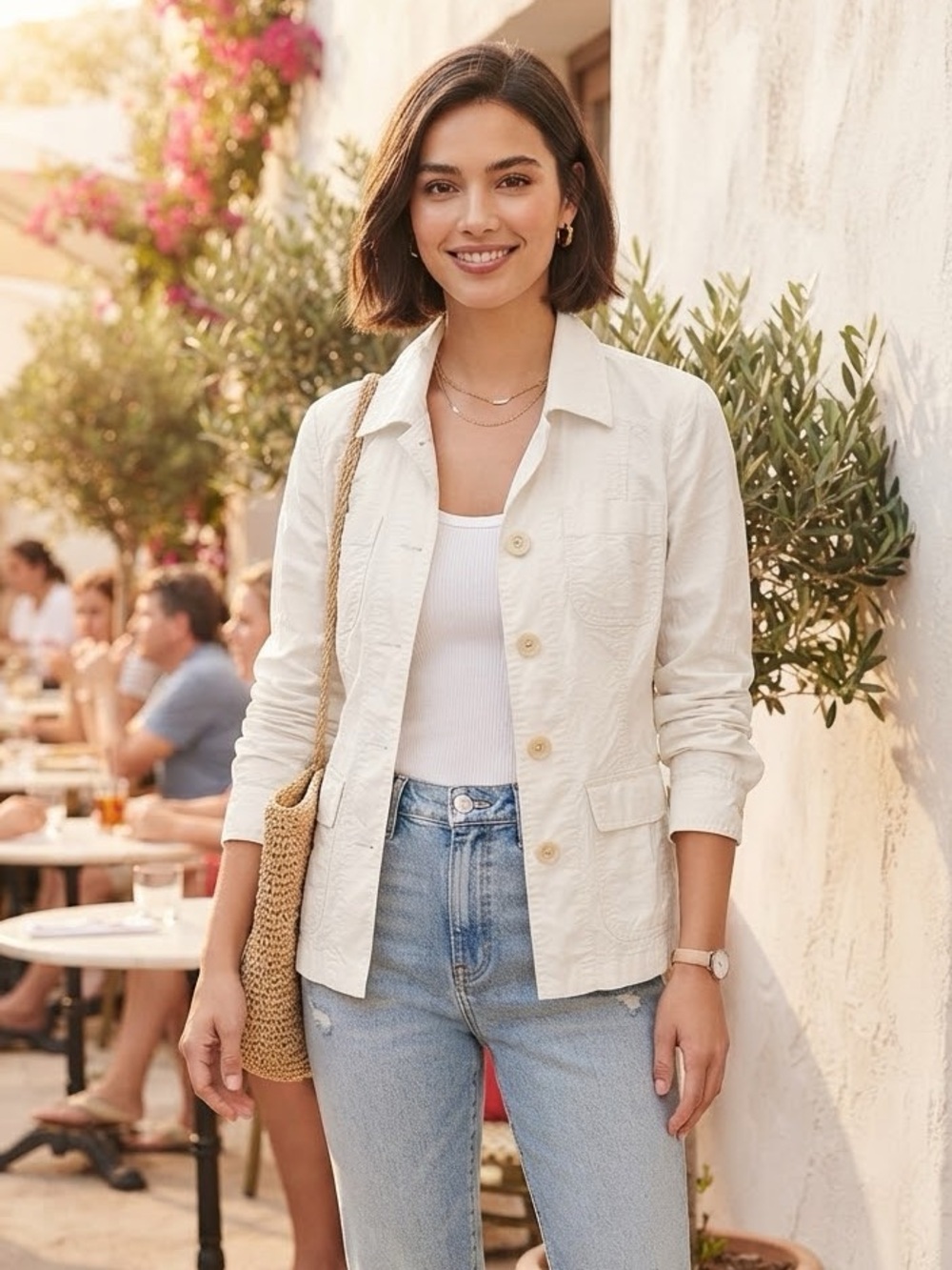 Talbots Ivory Collared Lightweight Jacket